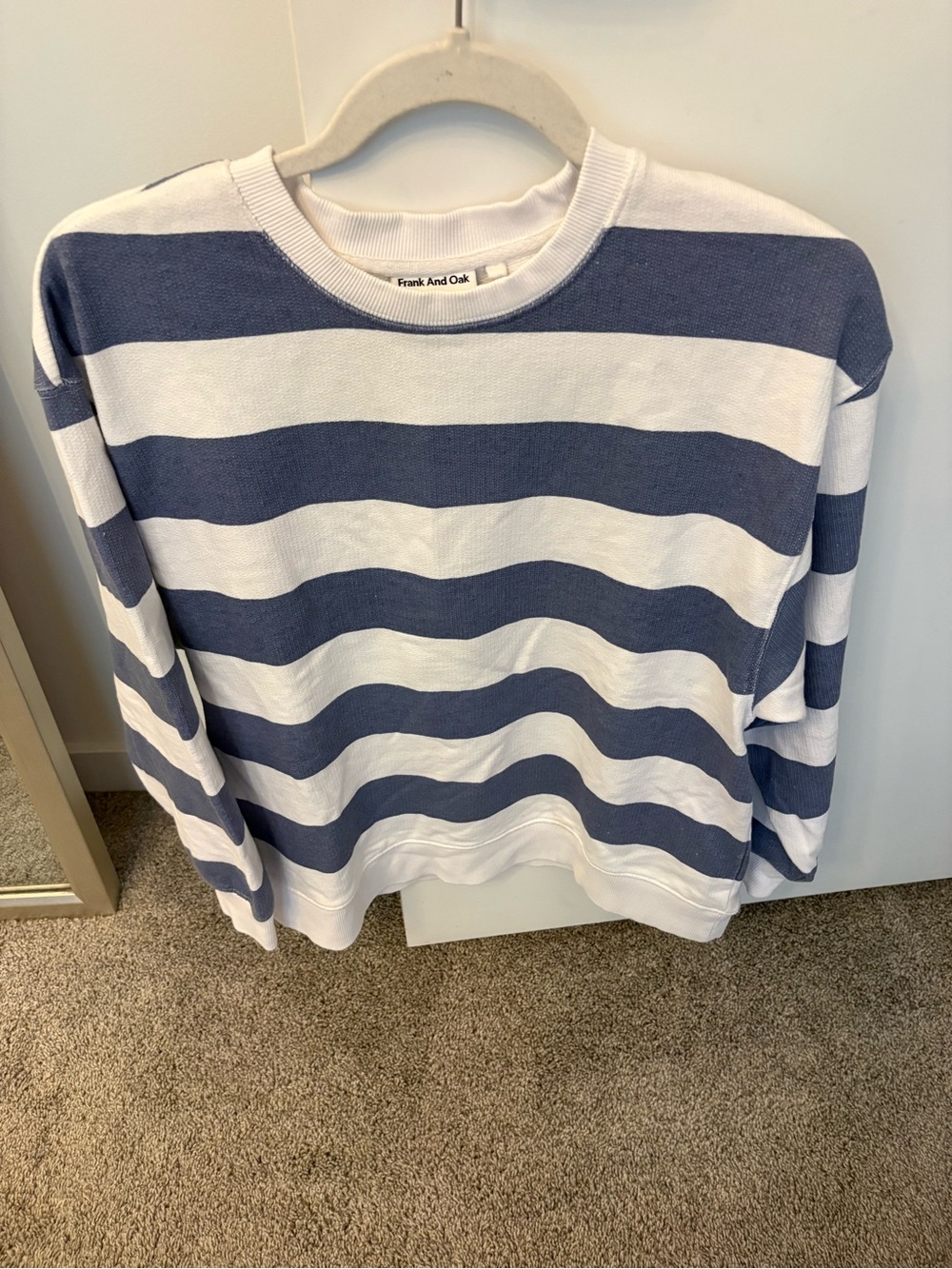 Frank and Oak striped crewneck sweatshirt in white and blue stripe  sz S